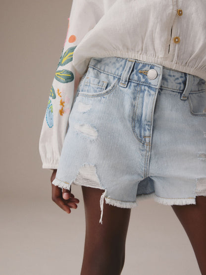Dsiney Kidz - Light Blue 100% Cotton Frayed Edge Distressed Shorts (3-16yrs) image 1