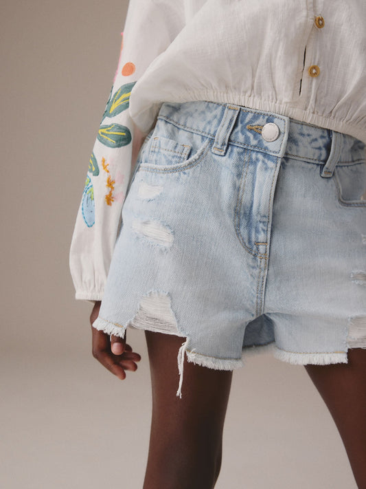 Dsiney Kidz - Light Blue 100% Cotton Frayed Edge Distressed Shorts (3-16yrs) image 1