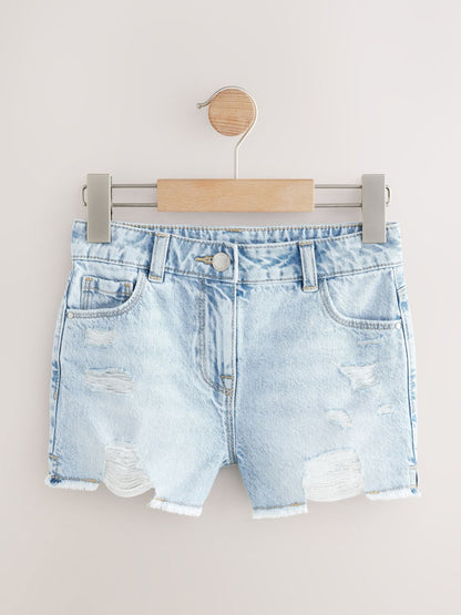 Dsiney Kidz - Light Blue 100% Cotton Frayed Edge Distressed Shorts (3-16yrs) image 5
