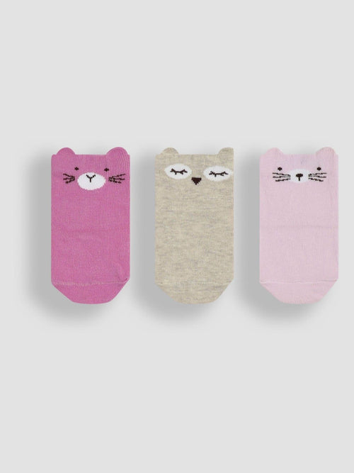 JoJo Maman Bébé Pink 3-Pack Bear Socks image 1