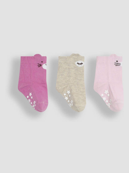JoJo Maman Bébé Pink 3-Pack Bear Socks image 2