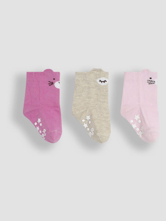 JoJo Maman Bébé Pink 3-Pack Bear Socks image 2