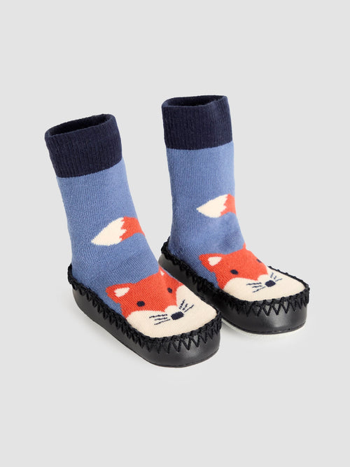JoJo Maman Bébé Navy Blue Fox Mouse Moccasin Slipper Socks image 1