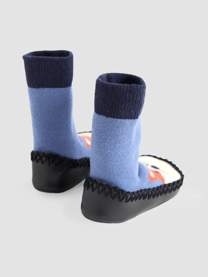 JoJo Maman Bébé Navy Blue Fox Mouse Moccasin Slipper Socks image 2