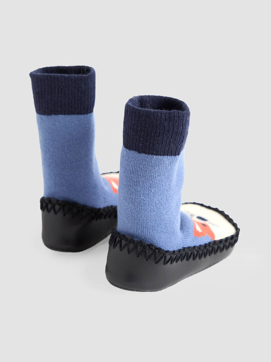 JoJo Maman Bébé Navy Blue Fox Mouse Moccasin Slipper Socks image 2