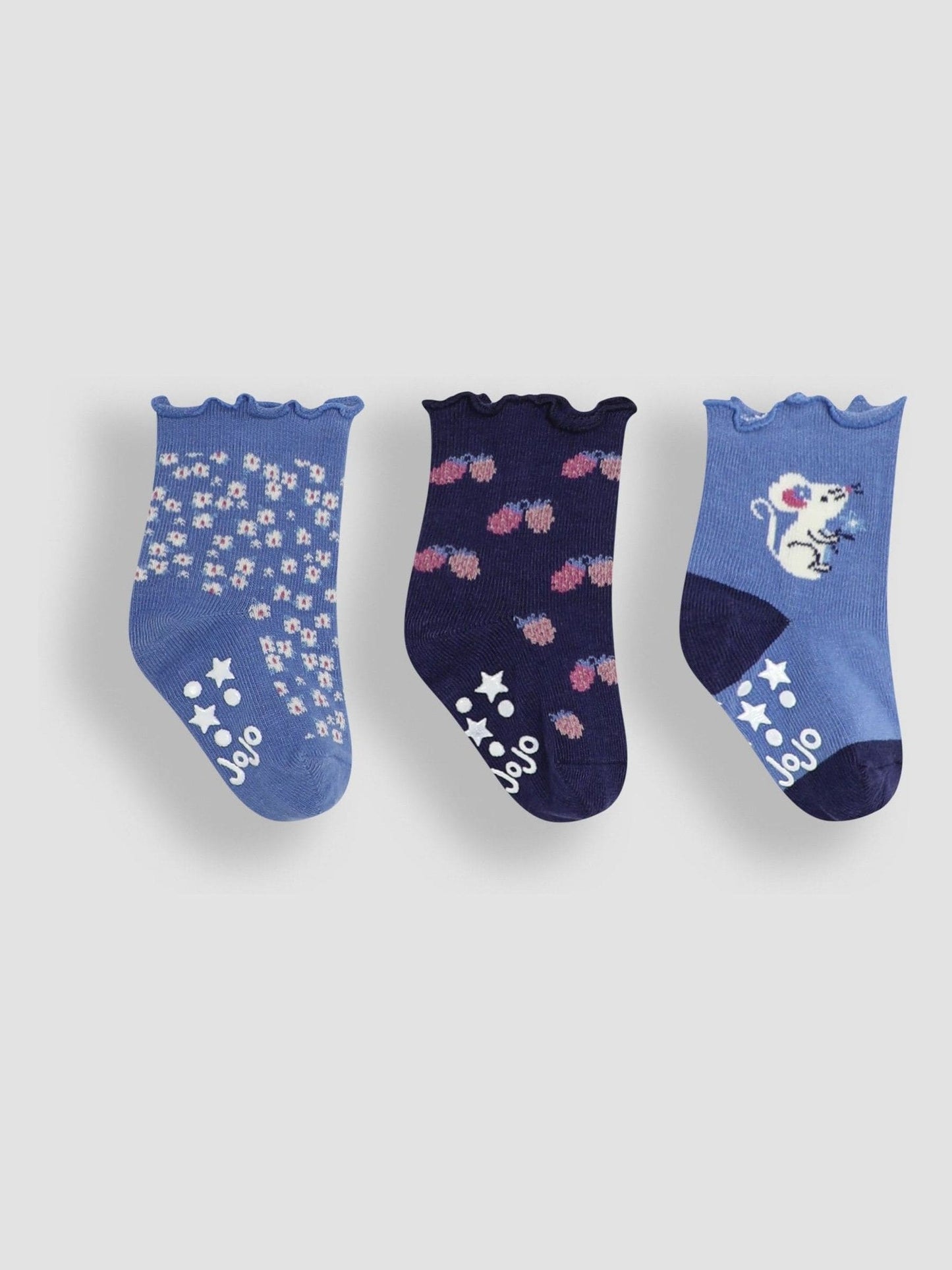 JoJo Maman Bébé Cornflower Mouse Cotton Frill Socks 3 Pack image 1