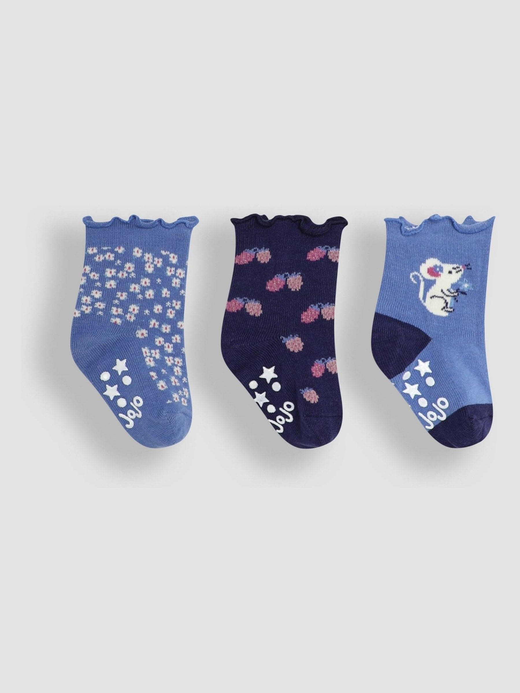 JoJo Maman Bébé Cornflower Mouse Cotton Frill Socks 3 Pack image 1
