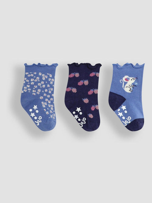 JoJo Maman Bébé Cornflower Mouse Cotton Frill Socks 3 Pack image 1