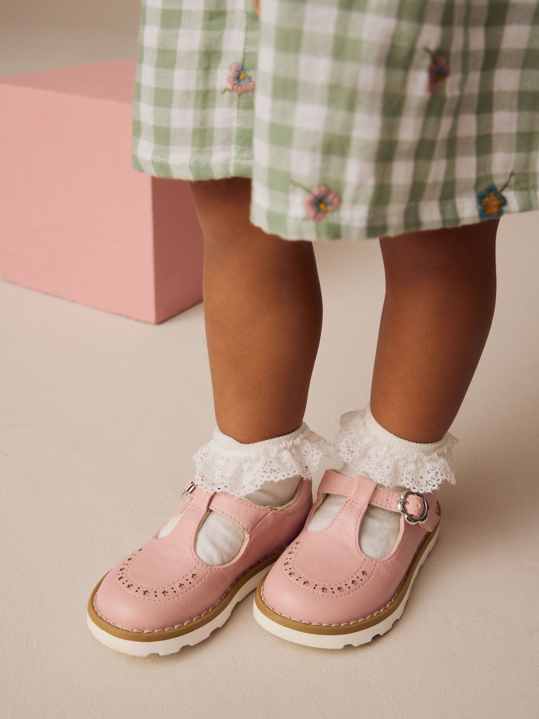 Pink Standard Fit (F) T-Bar Shoes image 2