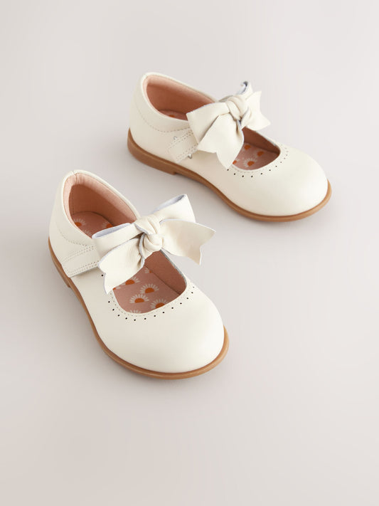 White Bow Leather Touch Fastening Shoes image 2