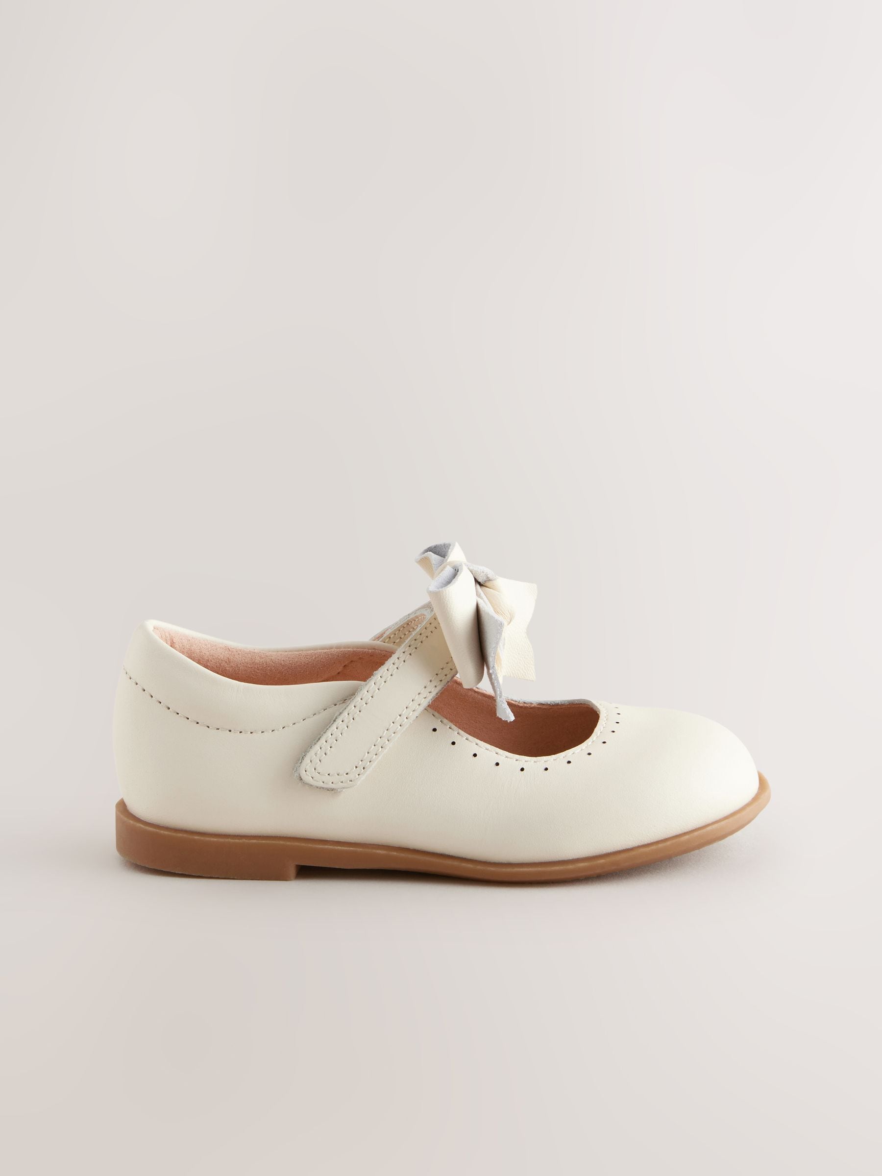 White Bow Leather Touch Fastening Shoes image 3