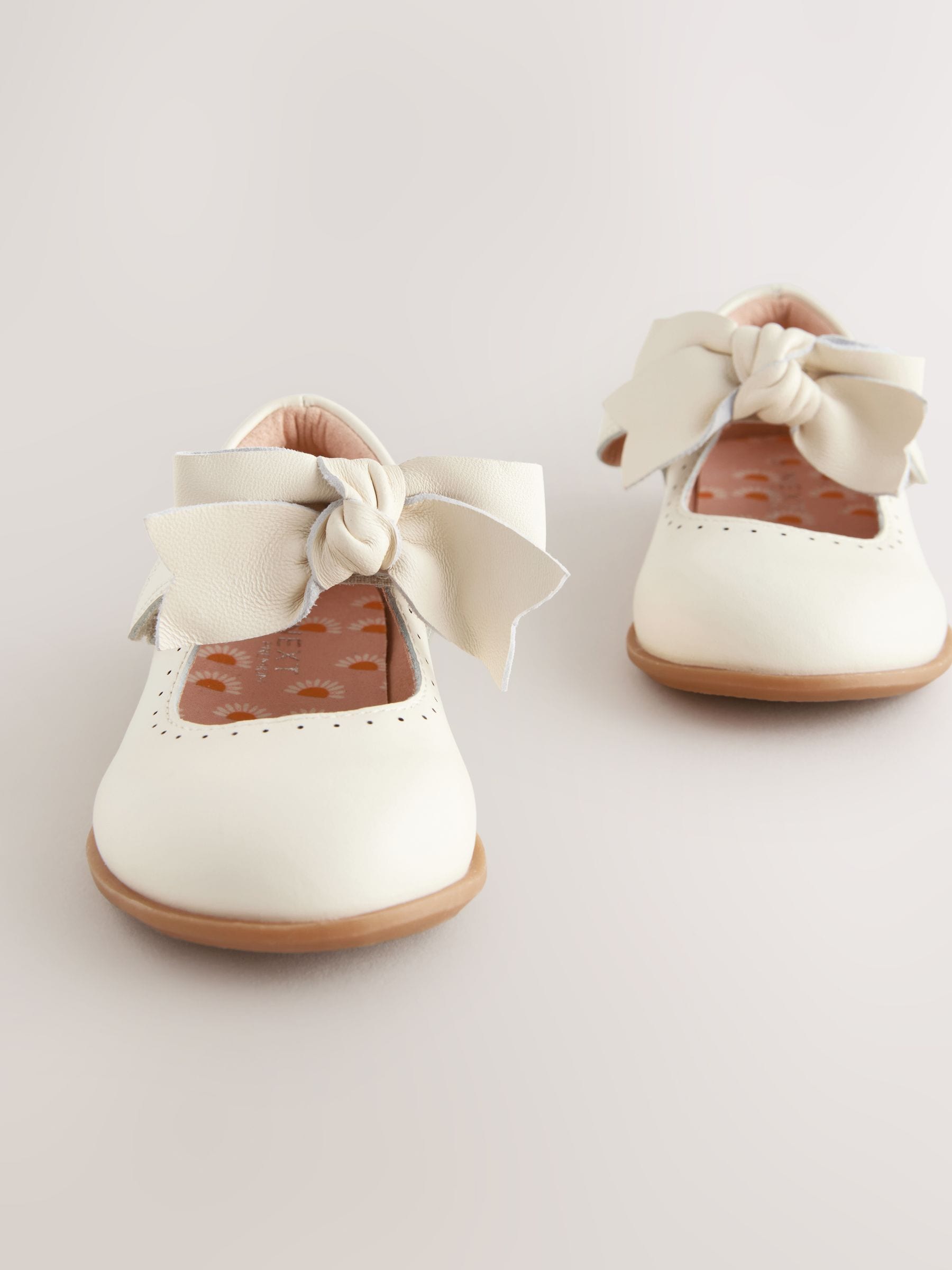 White Bow Leather Touch Fastening Shoes image 4