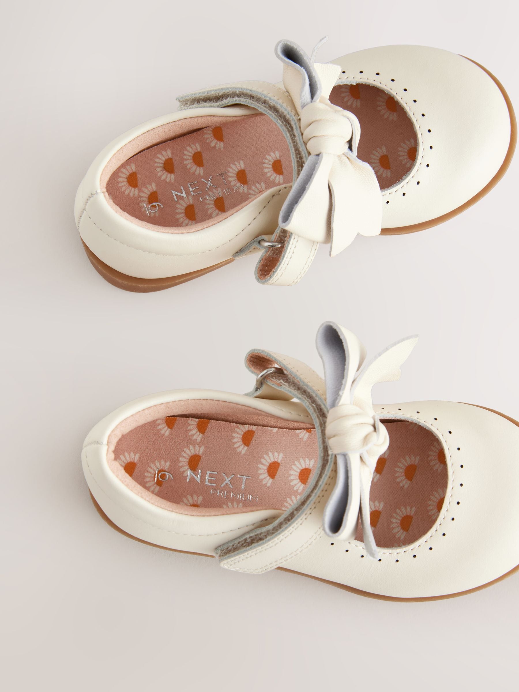 White Bow Leather Touch Fastening Shoes image 5