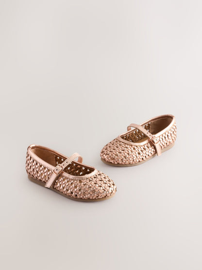 Rose Gold Leather Woven Mary Jane Shoes image 1