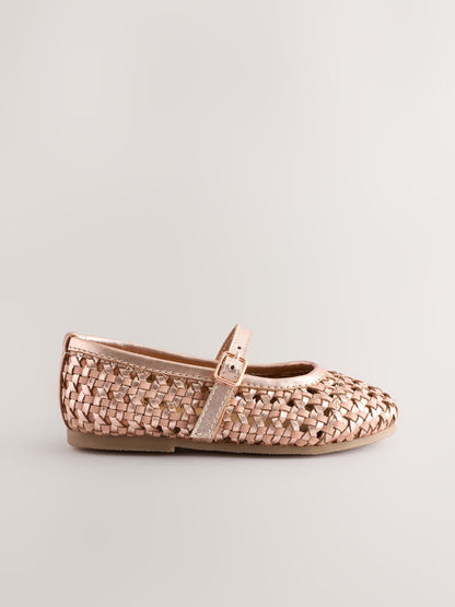 Rose Gold Leather Woven Mary Jane Shoes image 3