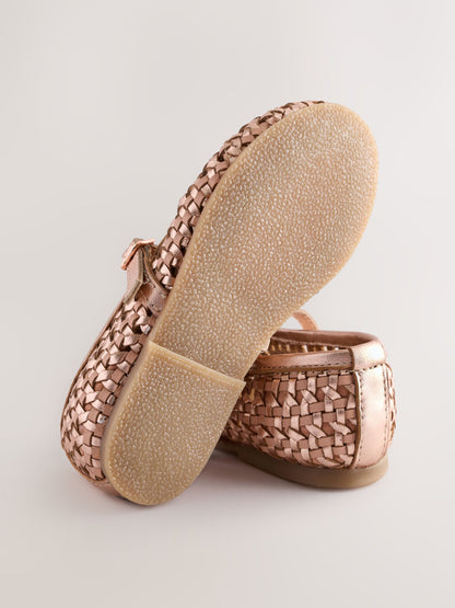 Rose Gold Leather Woven Mary Jane Shoes image 5