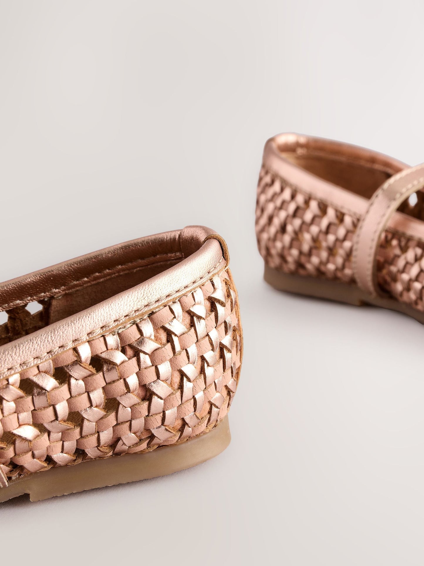 Rose Gold Leather Woven Mary Jane Shoes image 6