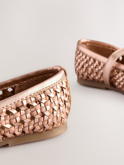 Rose Gold Leather Woven Mary Jane Shoes image 6