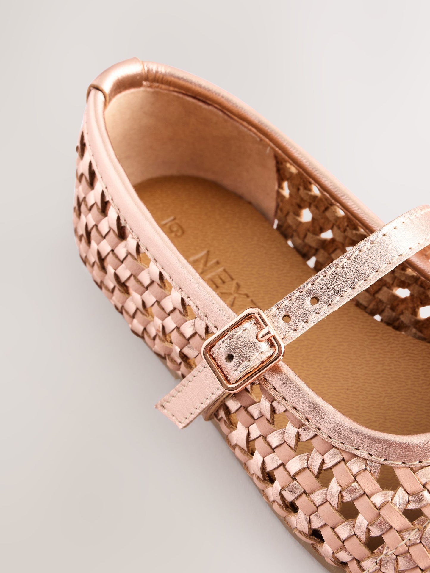 Rose Gold Leather Woven Mary Jane Shoes image 7
