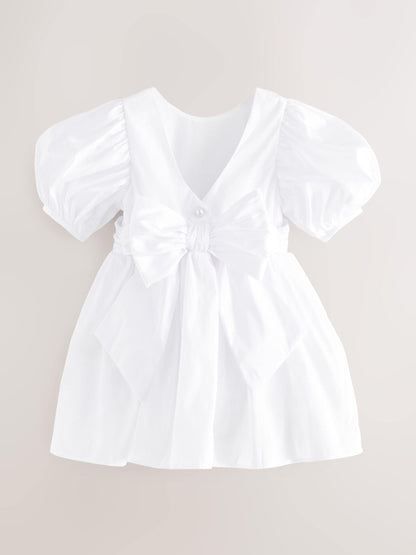 White Flower Girl Taffeta Bow Dress (3mths-8yrs) image 6