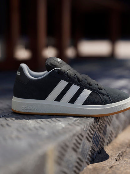 adidas Black Grand Court 00s Suede Lace Kids Trainers image 3