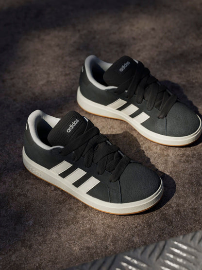 adidas Black Grand Court 00s Suede Lace Kids Trainers image 5