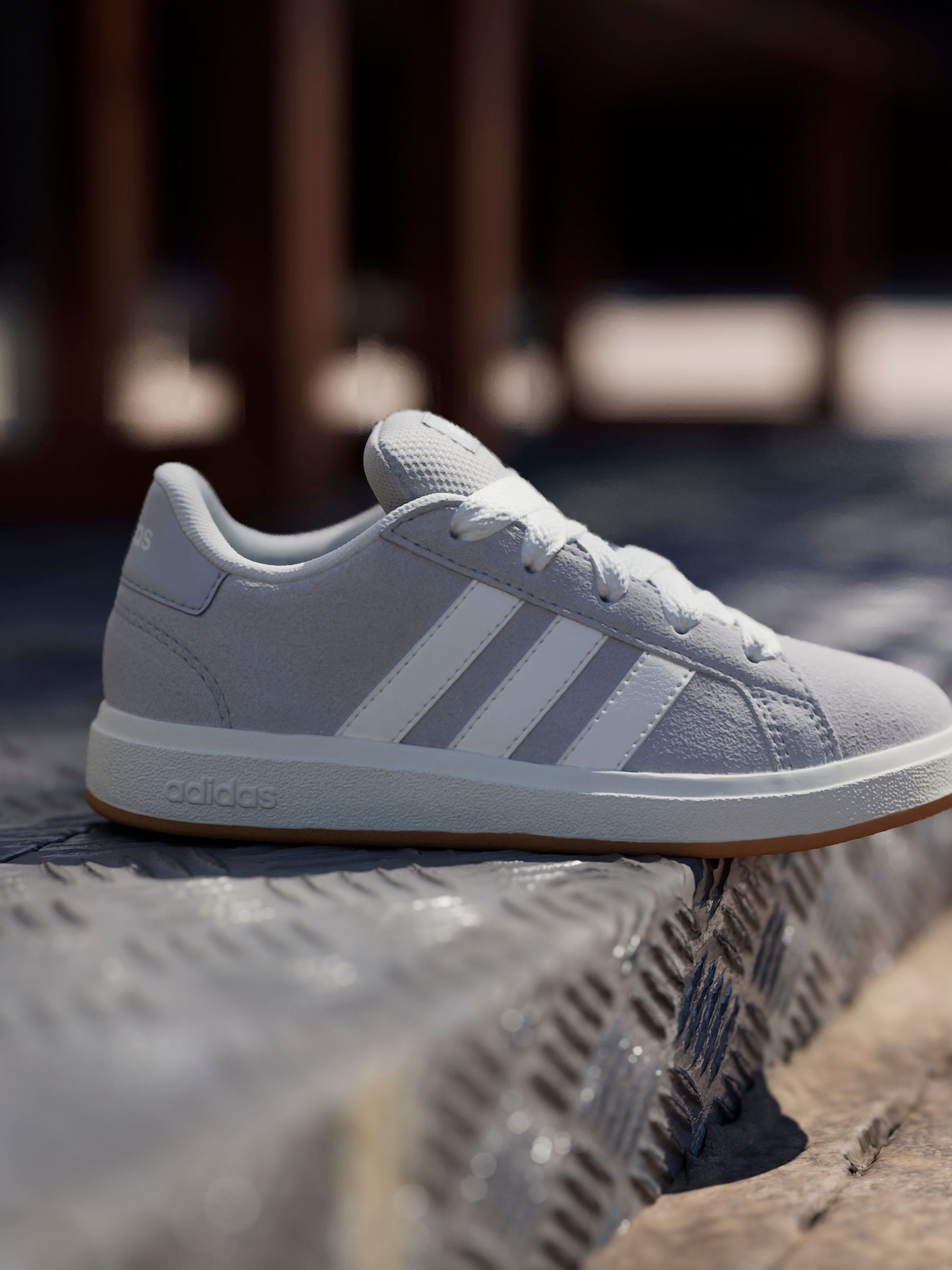 adidas Grey Grand Court 00s Suede Lace Kids Trainers image 3