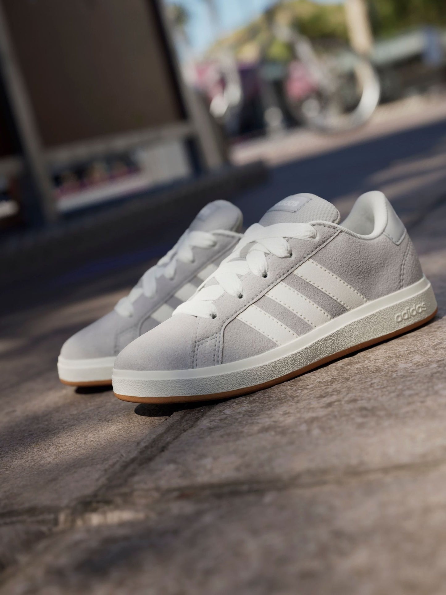 adidas Grey Grand Court 00s Suede Lace Kids Trainers image 8