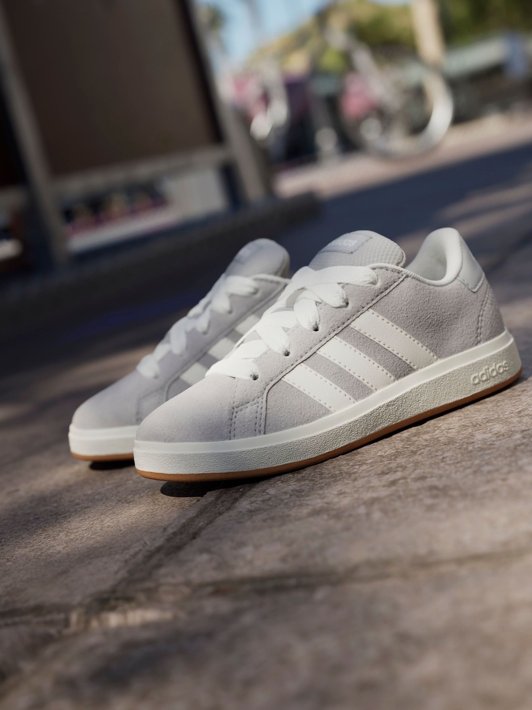 adidas Grey Grand Court 00s Suede Lace Kids Trainers image 8
