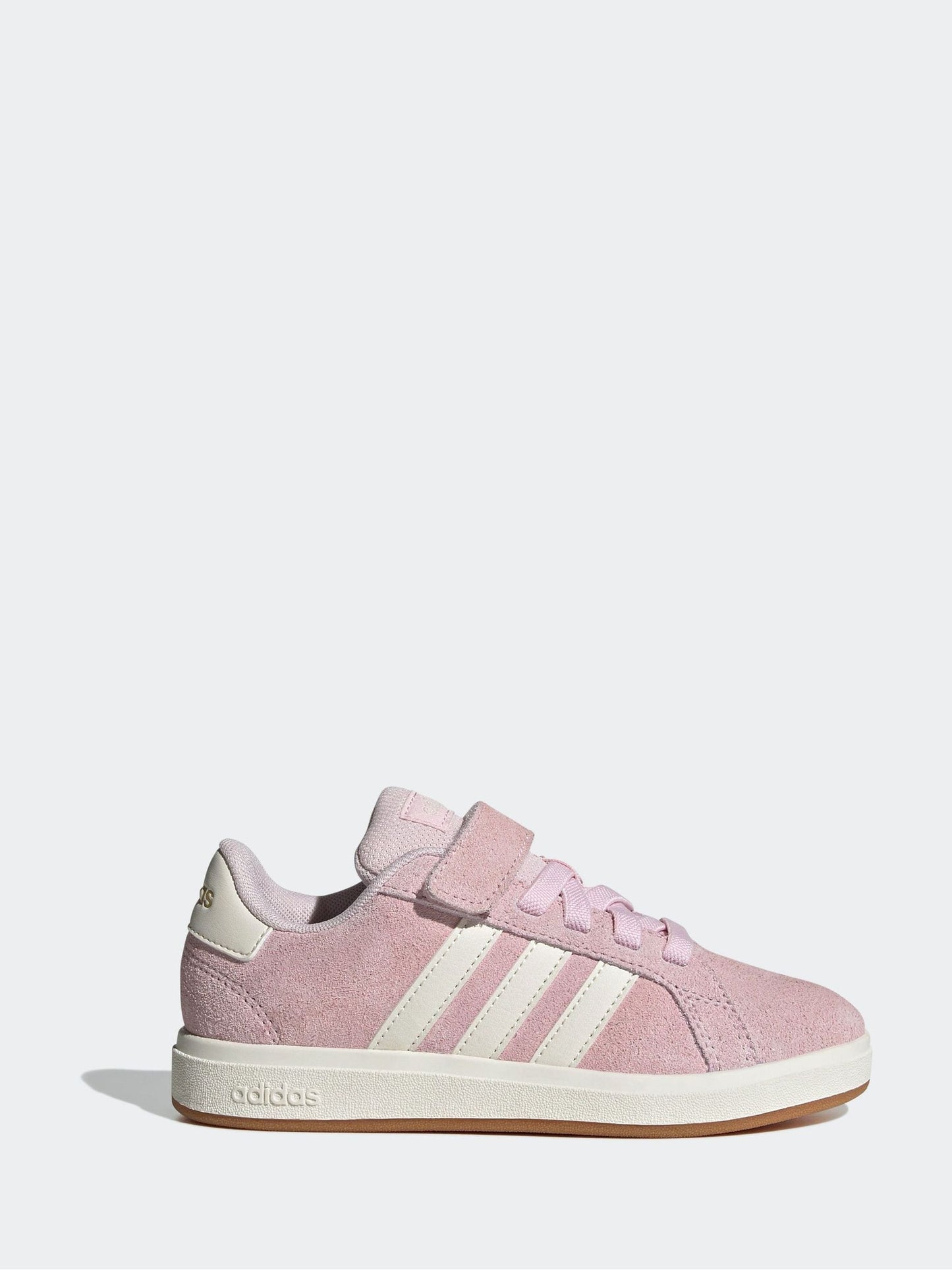 adidas Light Pink Grand Court 00s Suede Elastic Lace Kids Trainers image 1