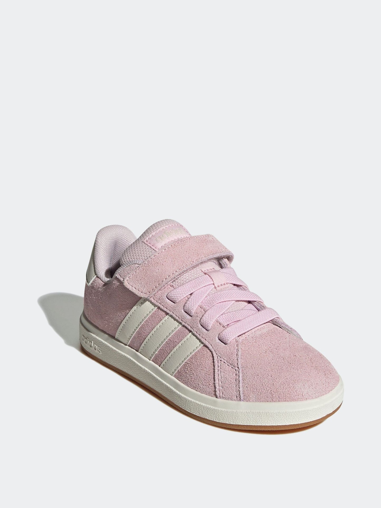 adidas Light Pink Grand Court 00s Suede Elastic Lace Kids Trainers image 3