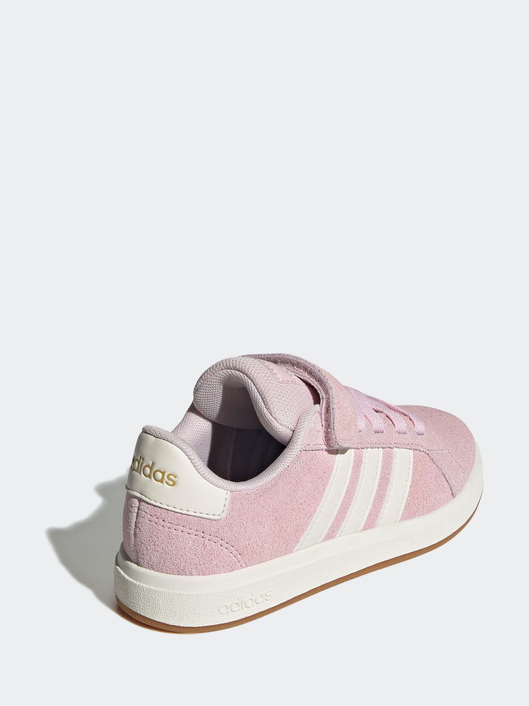 adidas Light Pink Grand Court 00s Suede Elastic Lace Kids Trainers image 4