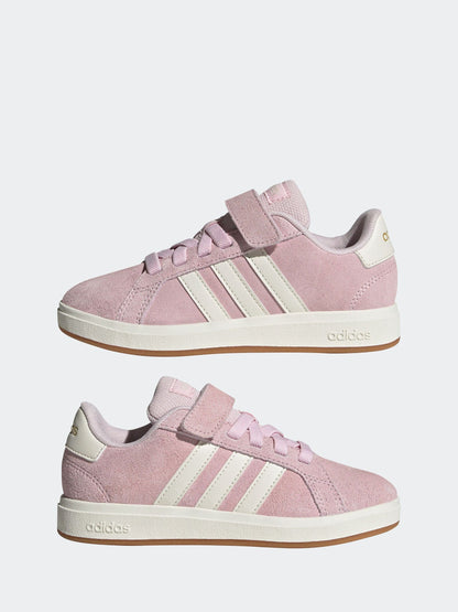 adidas Light Pink Grand Court 00s Suede Elastic Lace Kids Trainers image 5
