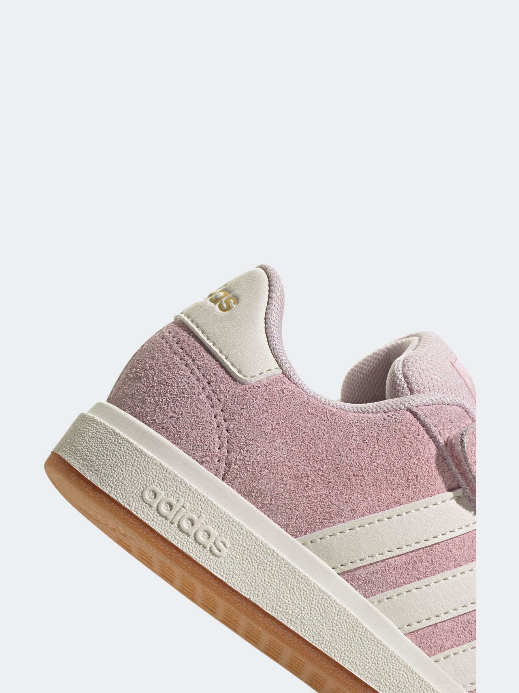 adidas Light Pink Grand Court 00s Suede Elastic Lace Kids Trainers image 8