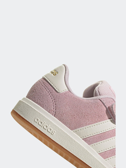adidas Light Pink Grand Court 00s Suede Elastic Lace Kids Trainers image 8