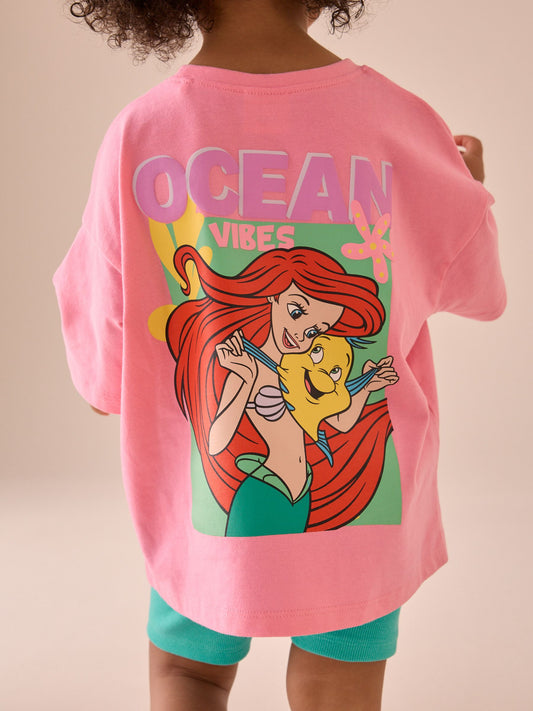Pink Little Mermaid Ariel 100% Cotton T-Shirt and Cycle Shorts Set (3mths-7yrs) image 1