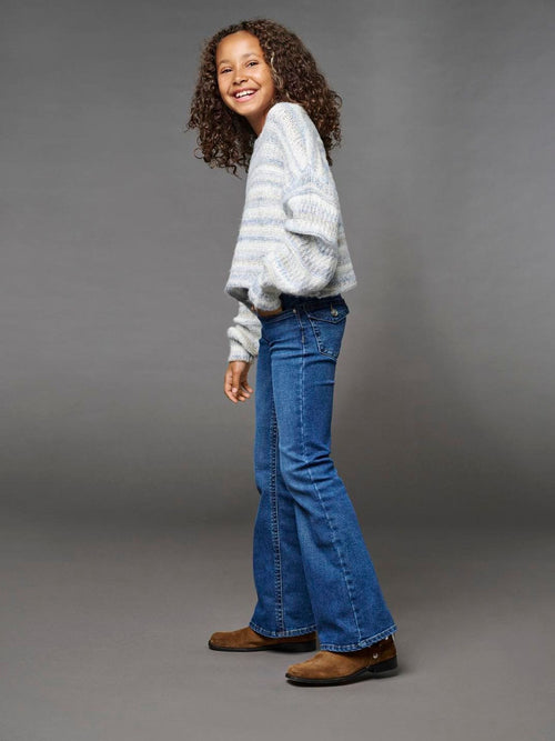 Dsiney Kidz - ONLY KIDS Blue Low Waist Flared Jeans With Back Pocket Detail And Stretch image 1