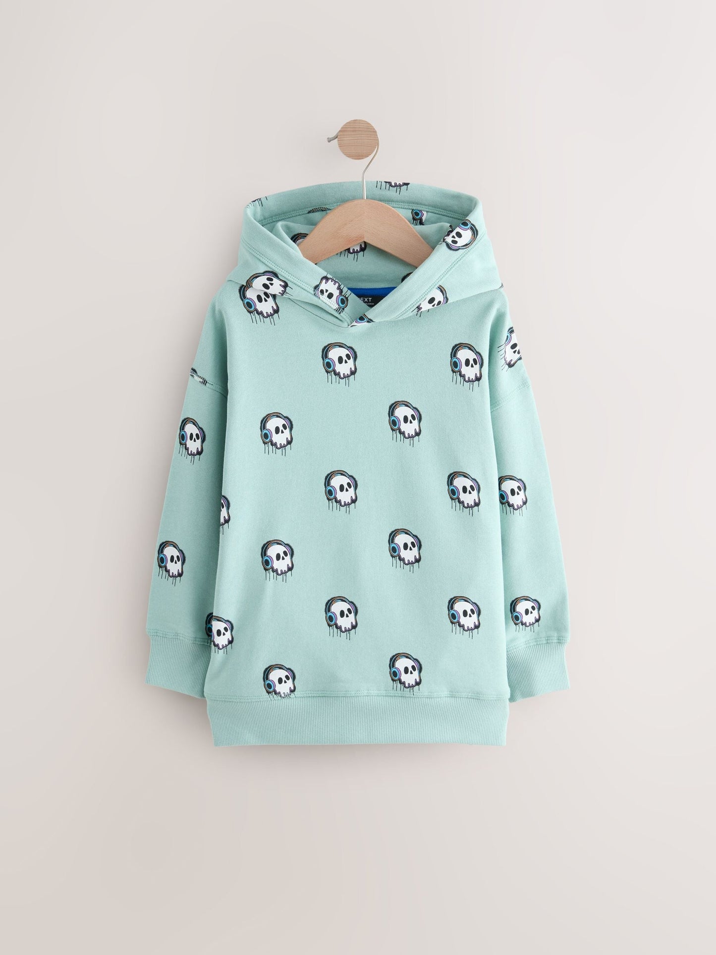 Mint Green Skull Drippy Smile Graphic Hoodie (3-16yrs)