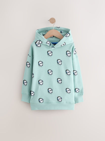 Mint Green Skull Drippy Smile Graphic Hoodie (3-16yrs)