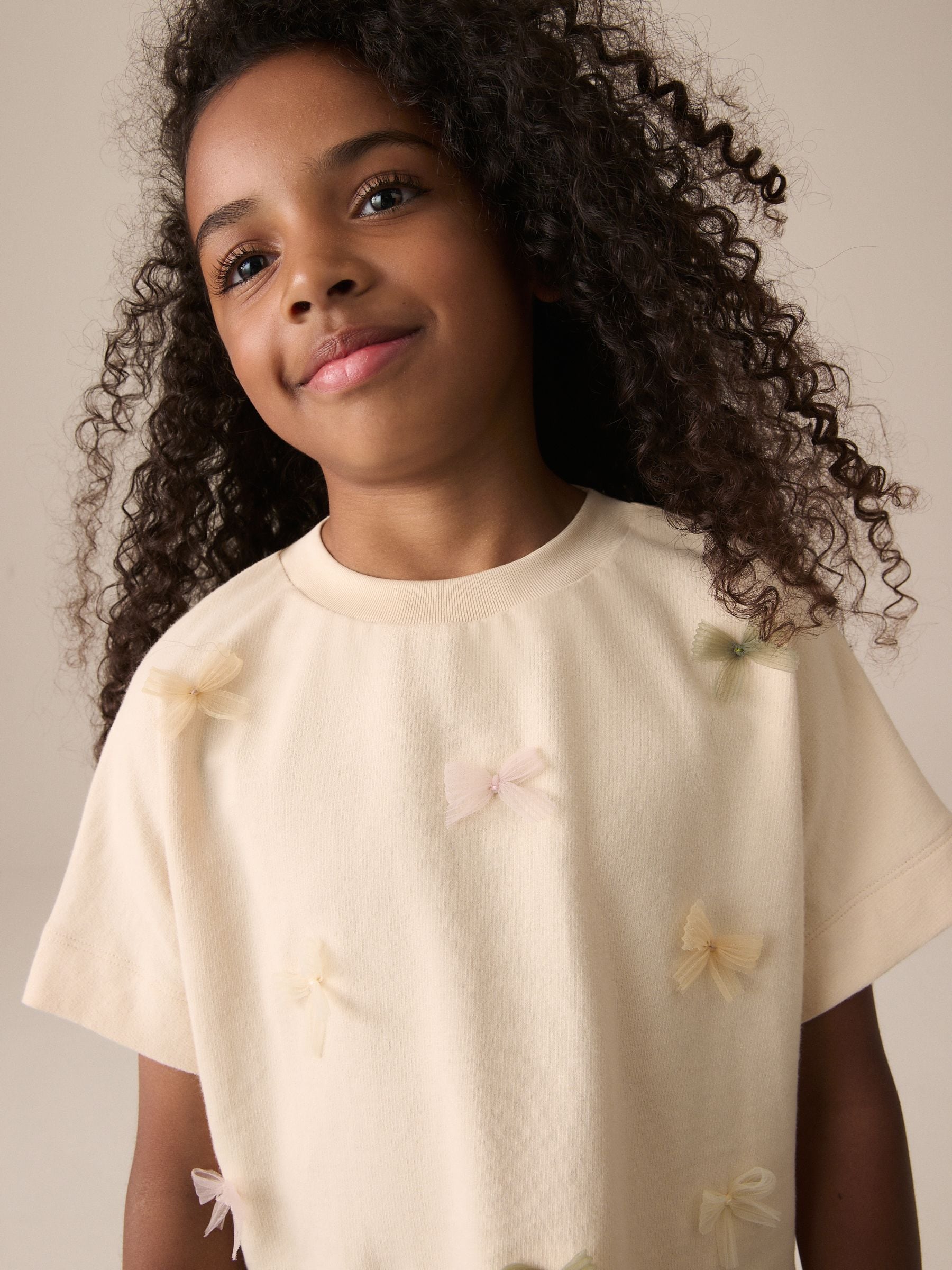 Dsiney Kidz - Ecru Boxy Bows T-Shirt (3-16yrs) image 1