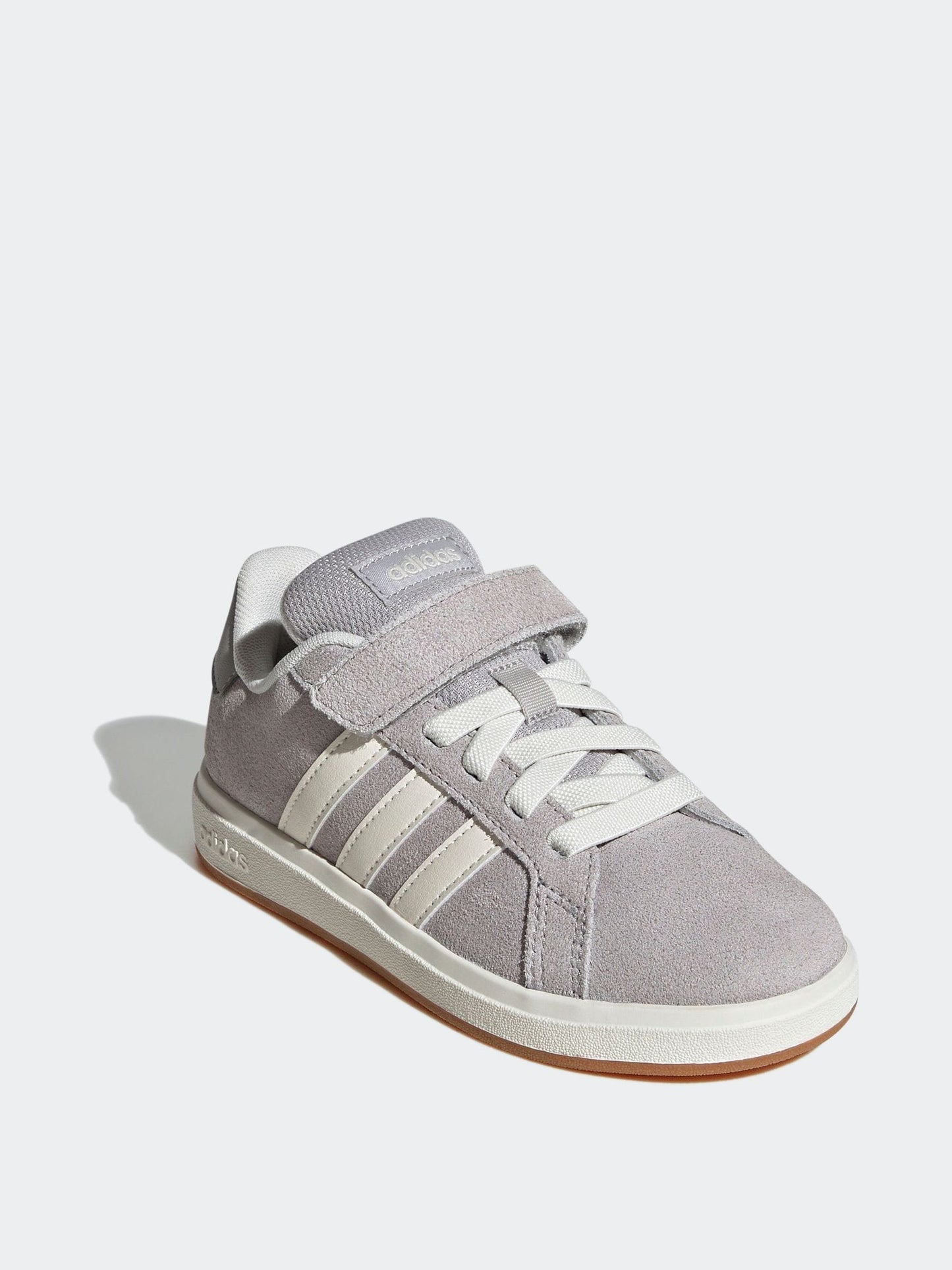 adidas Grey Grand Court 00s Suede Elastic Lace Kids Trainers image 1