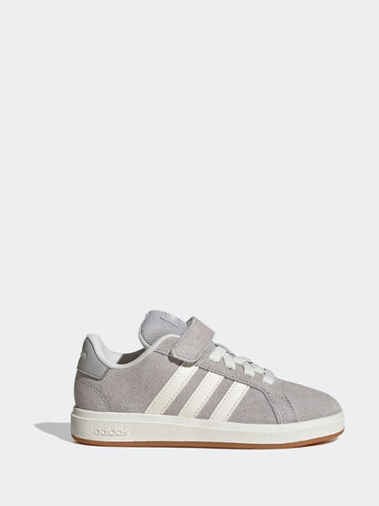 adidas Grey Grand Court 00s Suede Elastic Lace Kids Trainers image 2