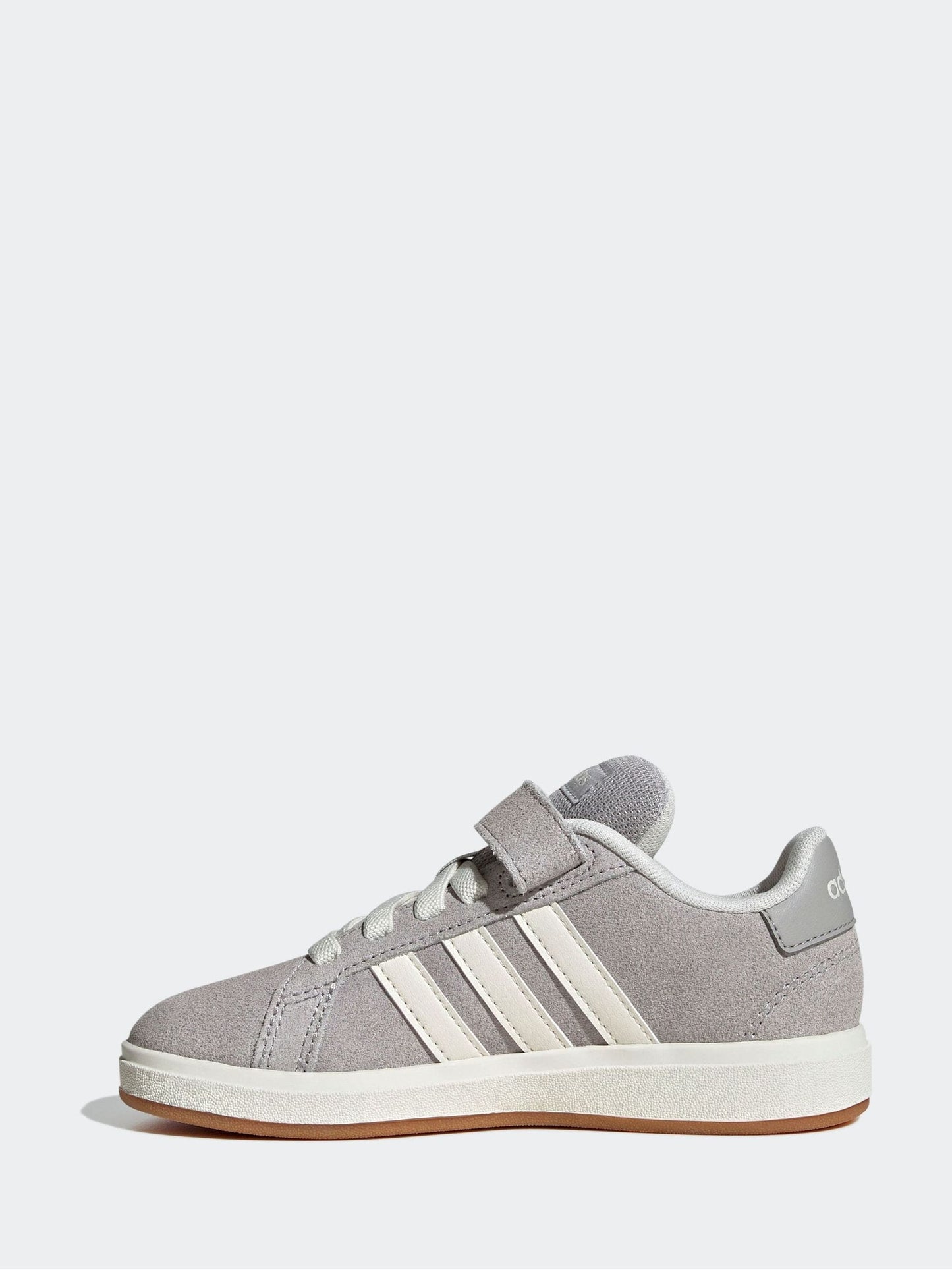 adidas Grey Grand Court 00s Suede Elastic Lace Kids Trainers image 3