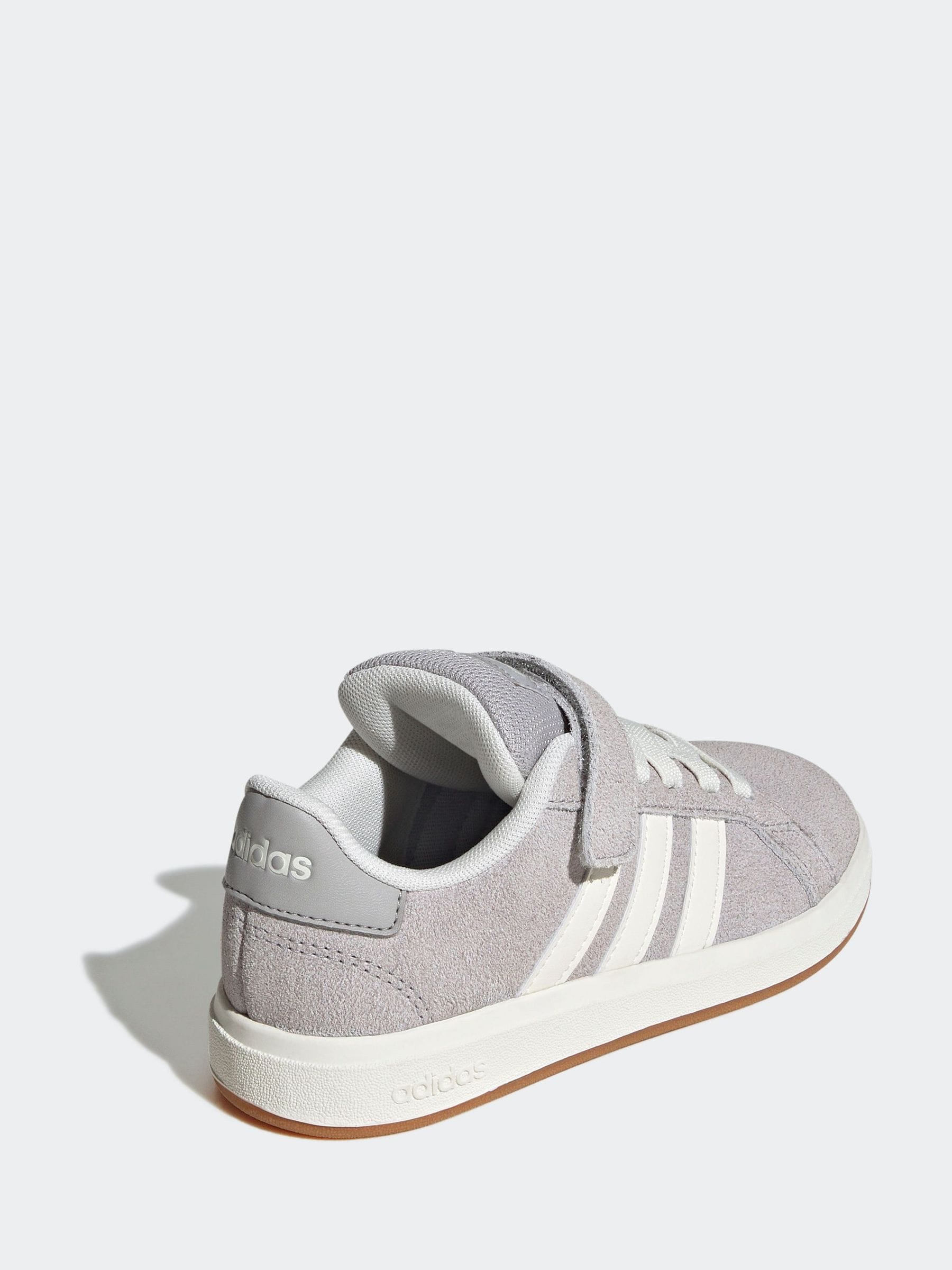 adidas Grey Grand Court 00s Suede Elastic Lace Kids Trainers image 4