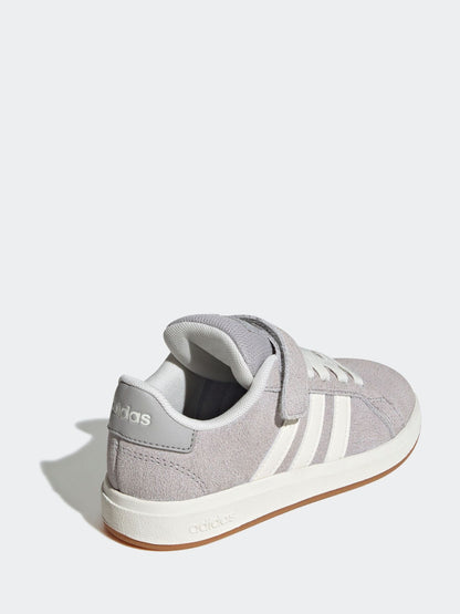 adidas Grey Grand Court 00s Suede Elastic Lace Kids Trainers image 4