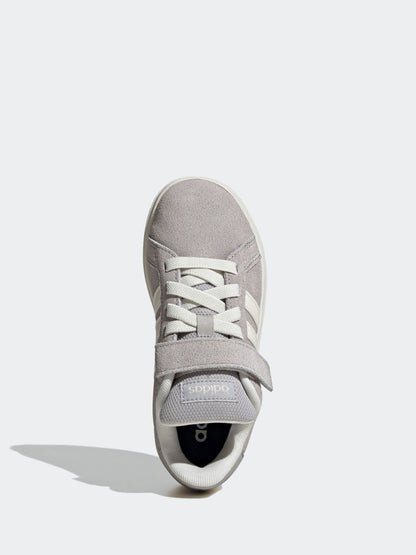 adidas Grey Grand Court 00s Suede Elastic Lace Kids Trainers image 5