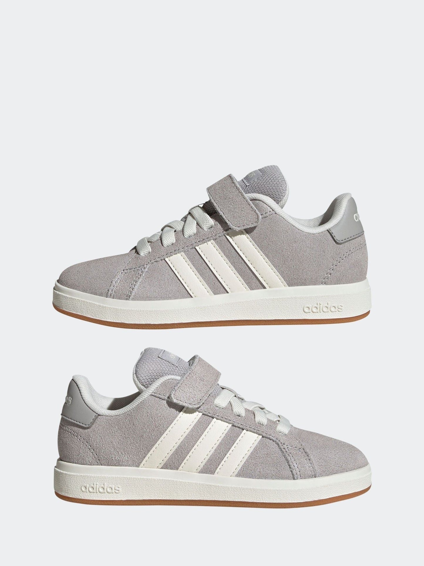 adidas Grey Grand Court 00s Suede Elastic Lace Kids Trainers image 7