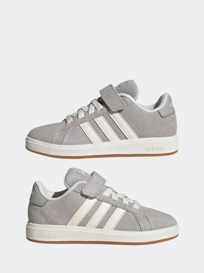 adidas Grey Grand Court 00s Suede Elastic Lace Kids Trainers image 7