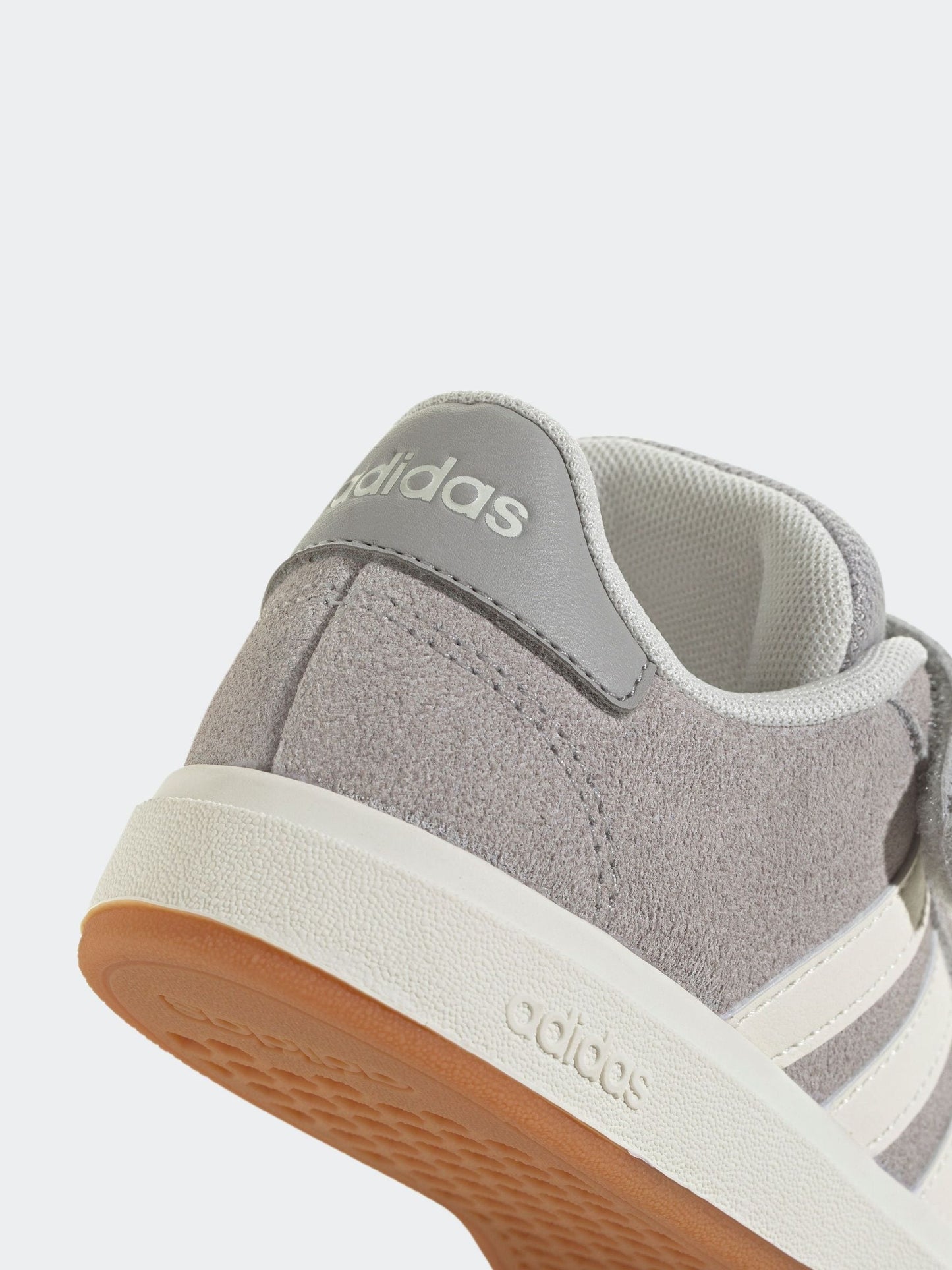 adidas Grey Grand Court 00s Suede Elastic Lace Kids Trainers image 8