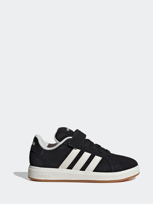 adidas Black Grand Court 00s Suede Elastic Lace Kids Trainers image 1
